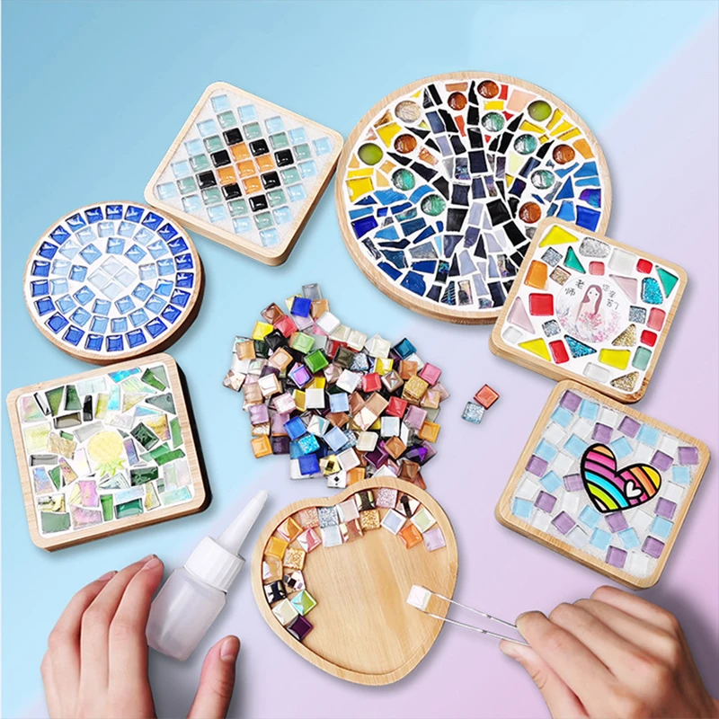 DIY Mosaic Coaster Handmade Material Bamboo Tableware Mat Wooden Tray Children Creative DIY Toy Craft Easy Making Christmas Gift diy mosaic supplies