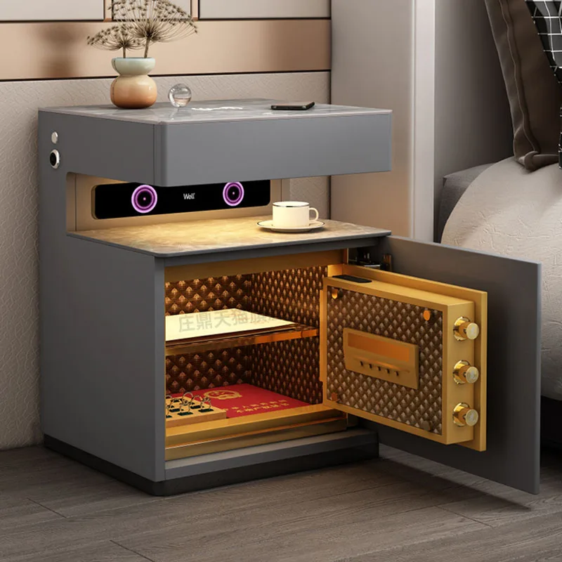 Bedroom Side Table Makeup Storage Smart Bedside Table White