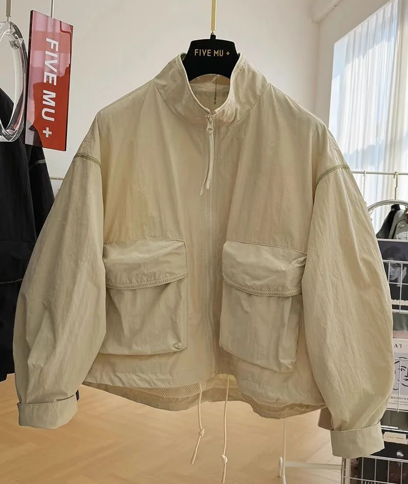 

Loose Pocket Casual Jacket Female Autumn Stand Collar Zipper Coat For Women Outwear Long Sleeve Women's Jacket