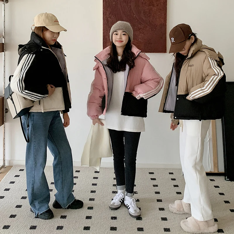 

Корейский зимний женский пиджак, цветной контрастный пуховик из хлопка, женская новая короткая хлопковая куртка контрастной расцветки 2023