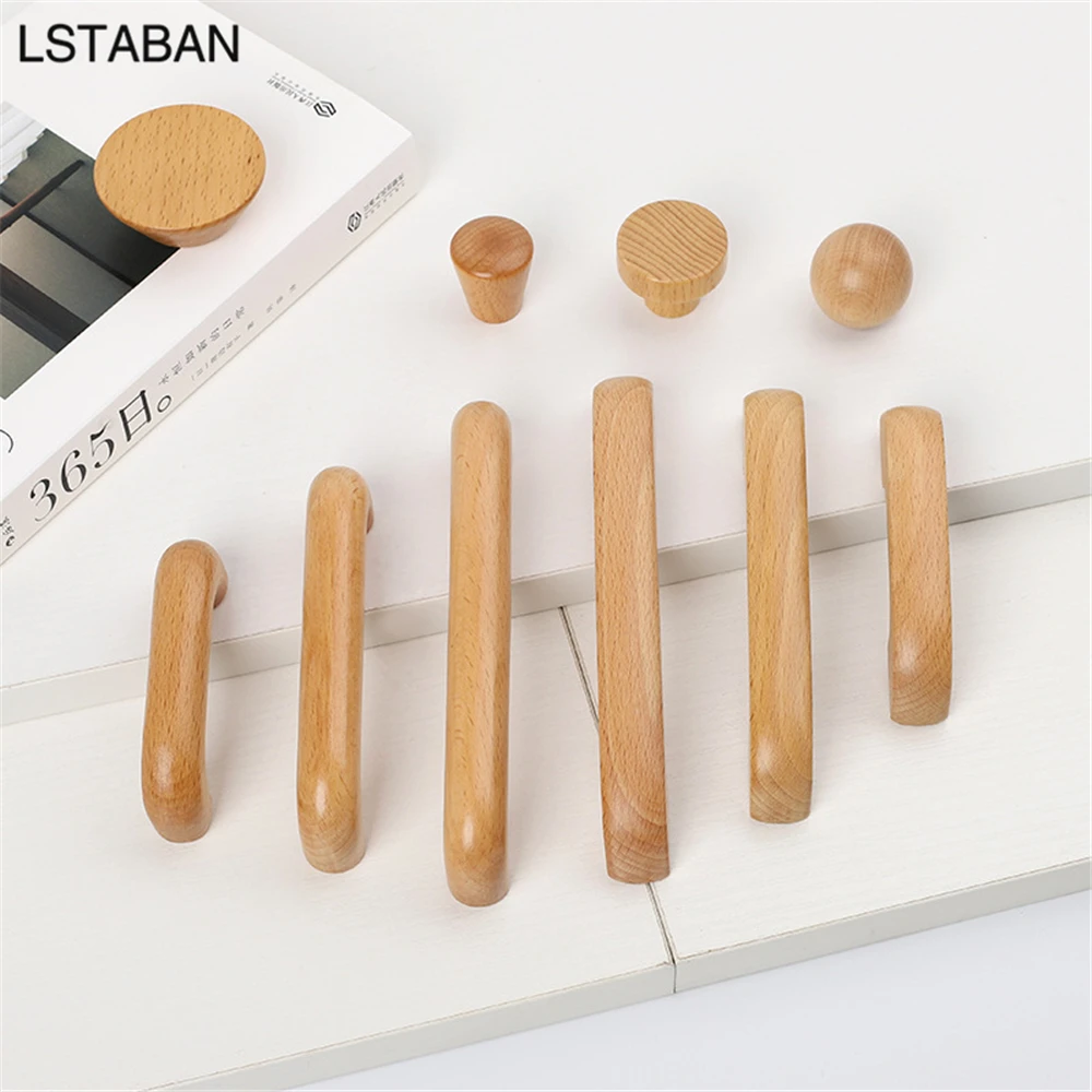 furniture handles kitchen door handles Solid Wood Kitchen Cabinet Handle Beech Varnish Furniture Wooden Door Drawer Knobs Cupboard Pull Handle