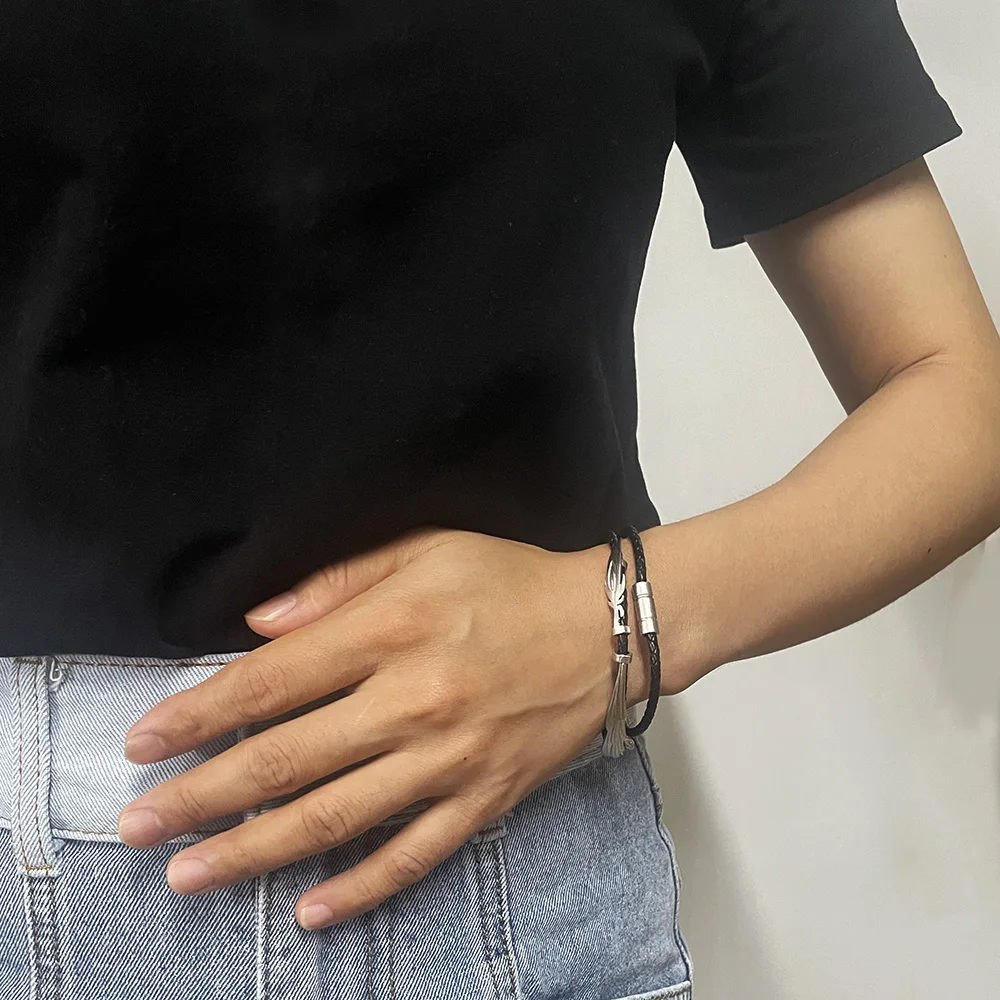 SYKIA×MAO Rope Barrette silver 925 Silver Vintage Wax Rope Bracelet Magnetic Clasp LOL