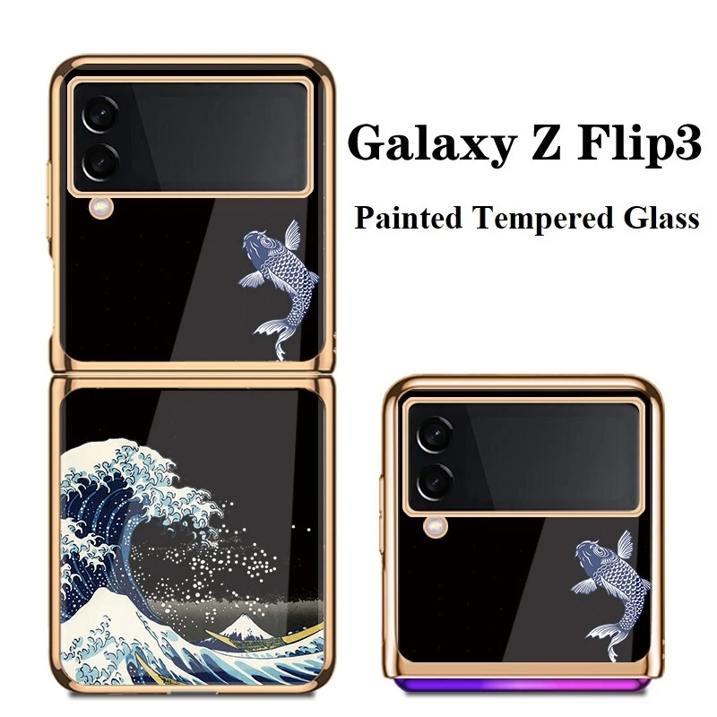 Vintage case for Samsung Z flip 3 tempered glass, case for Samsung Z