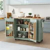 Rolling Kitchen Island with Storage, Drop-Leaf Bar Countertop, Spacious Solid Rubberwood Top, Modern Style 1
