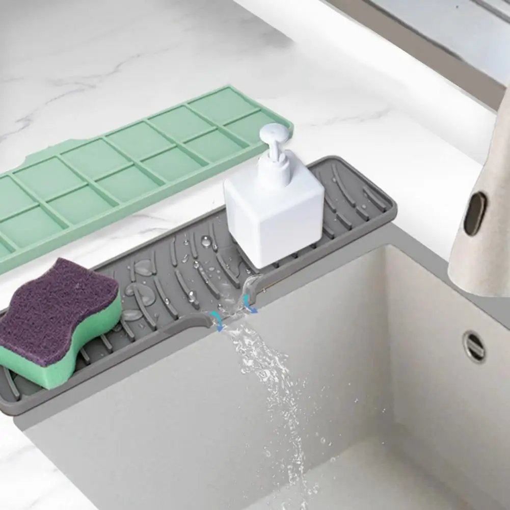 Drain Pad Anti-Slip Quick Drying Soap Spill-Proof Striped Silicone Faucet Mat Countertop Protector Kitchen Utensil Holder faucet mat kitchen tools