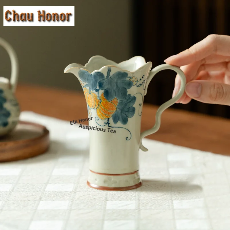 140ml Hand-painted Pumpkin Tea Pitcher Pour Tea Cha Hai Dispenser Justice Cup Oolong Tea Fair Mug Chinese Tea Set Gift Supplies
