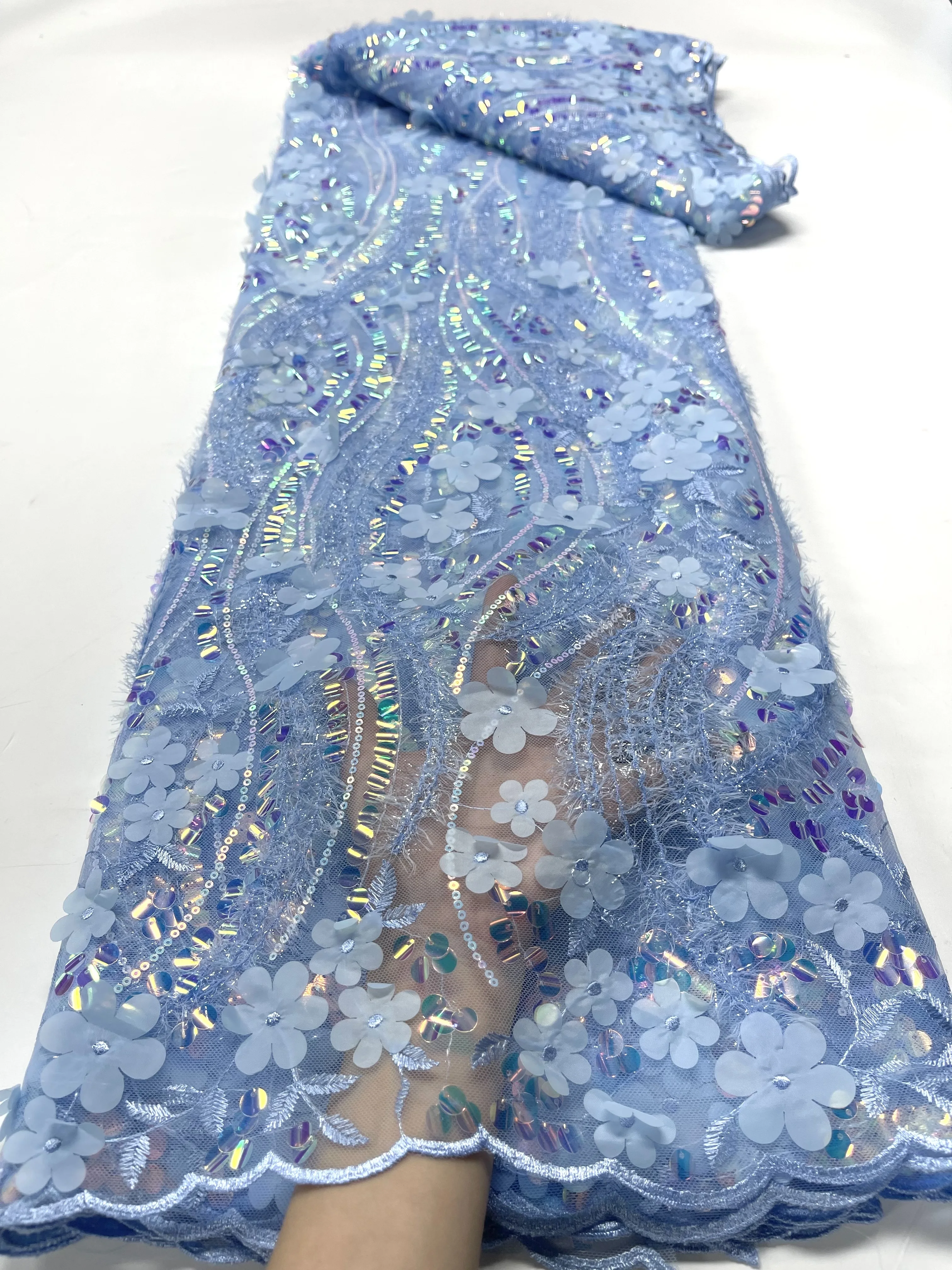 

High Quality Fashion French Embroidery Flower Lace Fabric African Nigerian sequins Lace Fabric For Wedding Dress