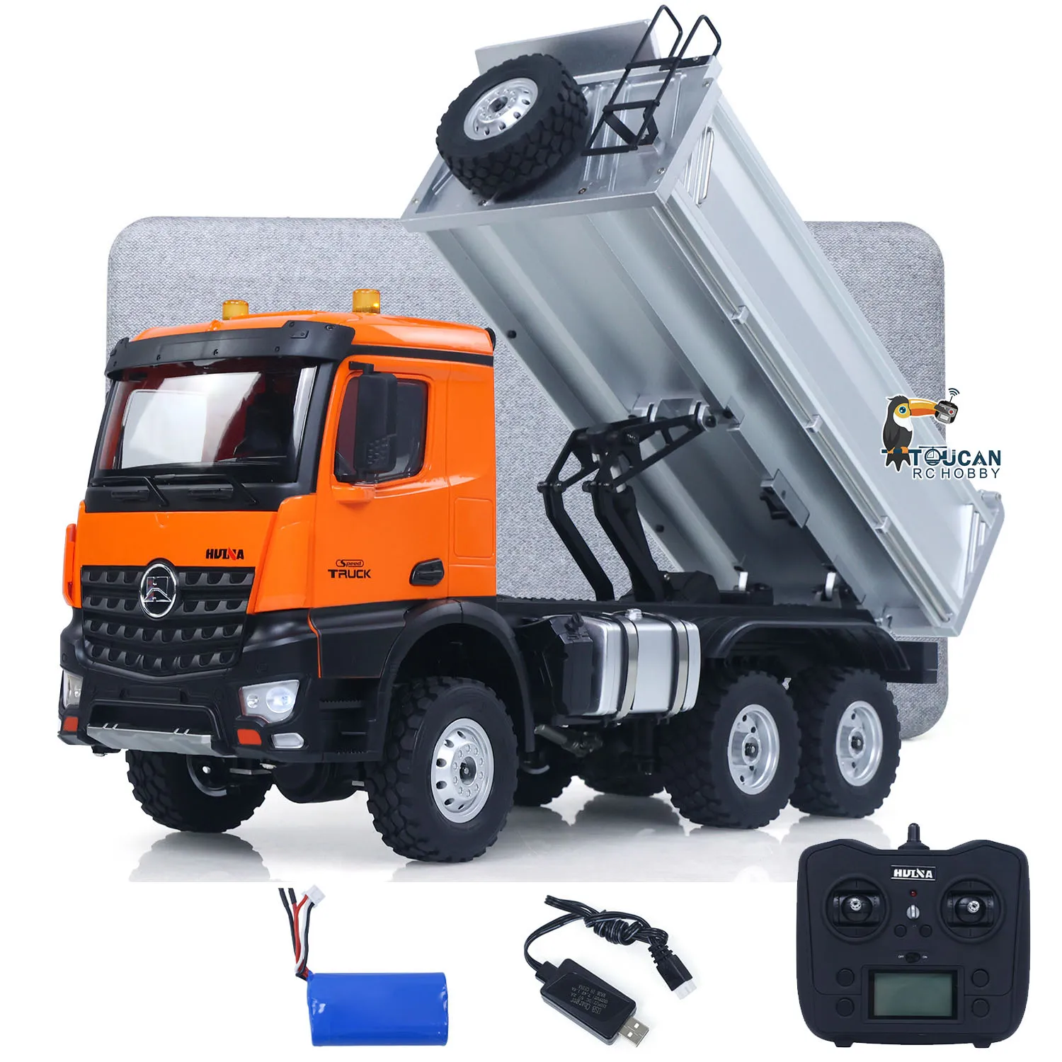 새로운 1/14 HUINA 1598 RC 덤퍼 트럭 RTR 2.4GHz 전기 원격 제어 자동차 배터리 라이트 사운드 야외 RC 장난감 모델 소년 선물