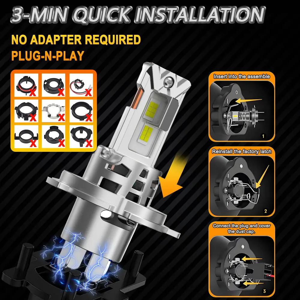 H4 Bi-LED Headlight Bulbs – CANbus Hi/Lo Beam 1200W High Power Turbo Fan | Super Bright Plug & Play Auto/Moto LED Fog & Headlamp Conversion Kit 5