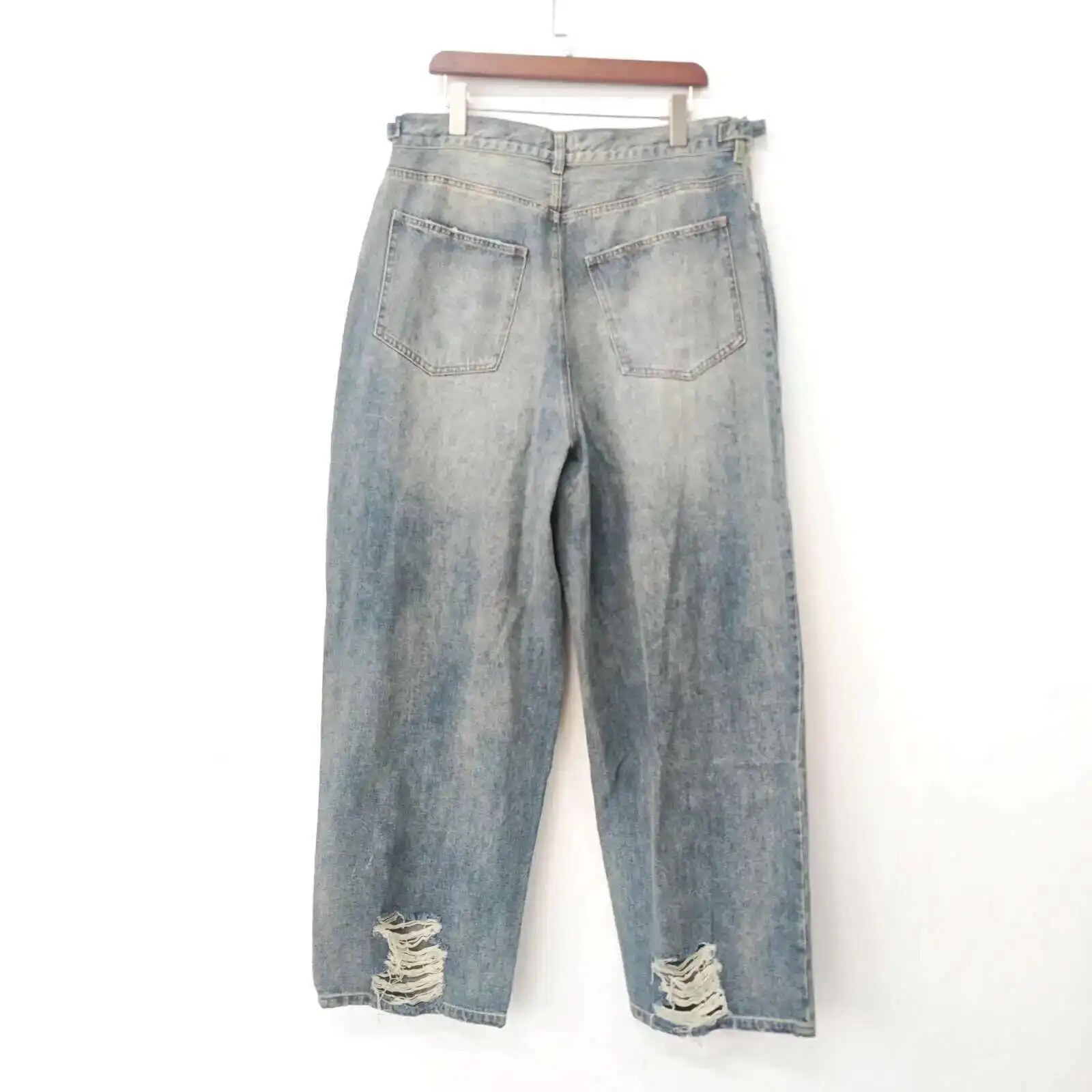 [ PUNCHLINE]★24FW★韓国人気★GRADATION WASHING DENIM PANTS PFNW High Street Korean Trendy Washed Knee Cutting Hole