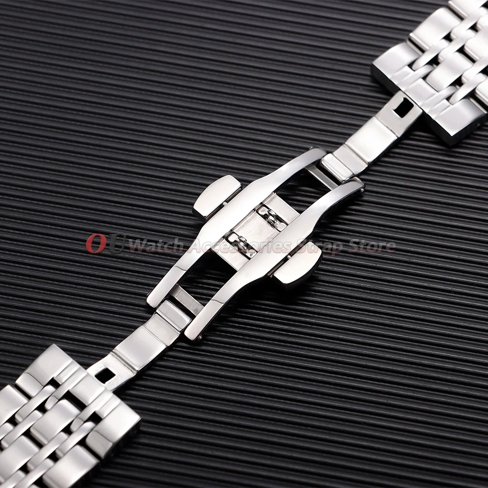 Stainless Steel Curved End Wristband with Butterfly Buckle