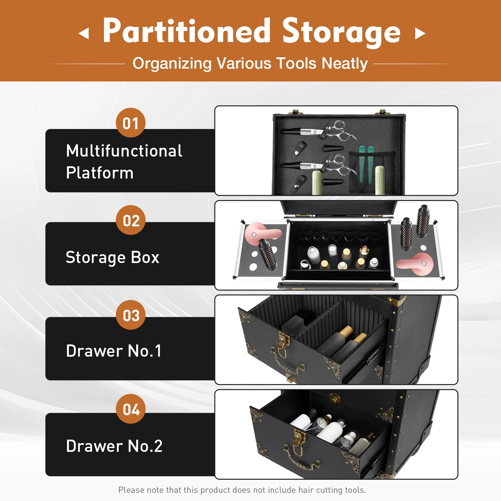 Rollbarer Abschließbarer Make-up-Koffer, Friseur-Trolley mit Haartrocknerhalter, Kosmetikkoffer für Schönheitssalons, Organizer-Werkzeugkasten – Detail 3