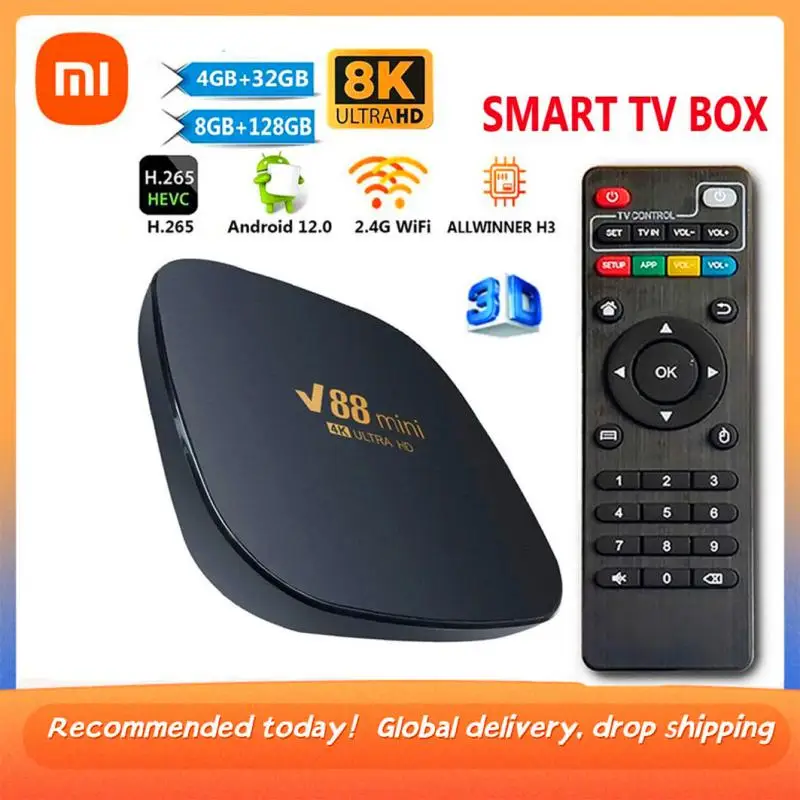 V88 Mini Smart TV Box Android 7.1 H3 Multi Core 2.4G WiFi HDMI 2.0 8K Set  Top Box Smart Home Theater Media Player 8GB+128GB