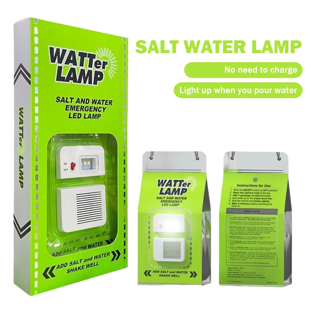 Portable Salt Water LED Lamp 50LM Emergency Camping Light Last Up To 200H Night Light No Charging for Outdoor Camping Fishing