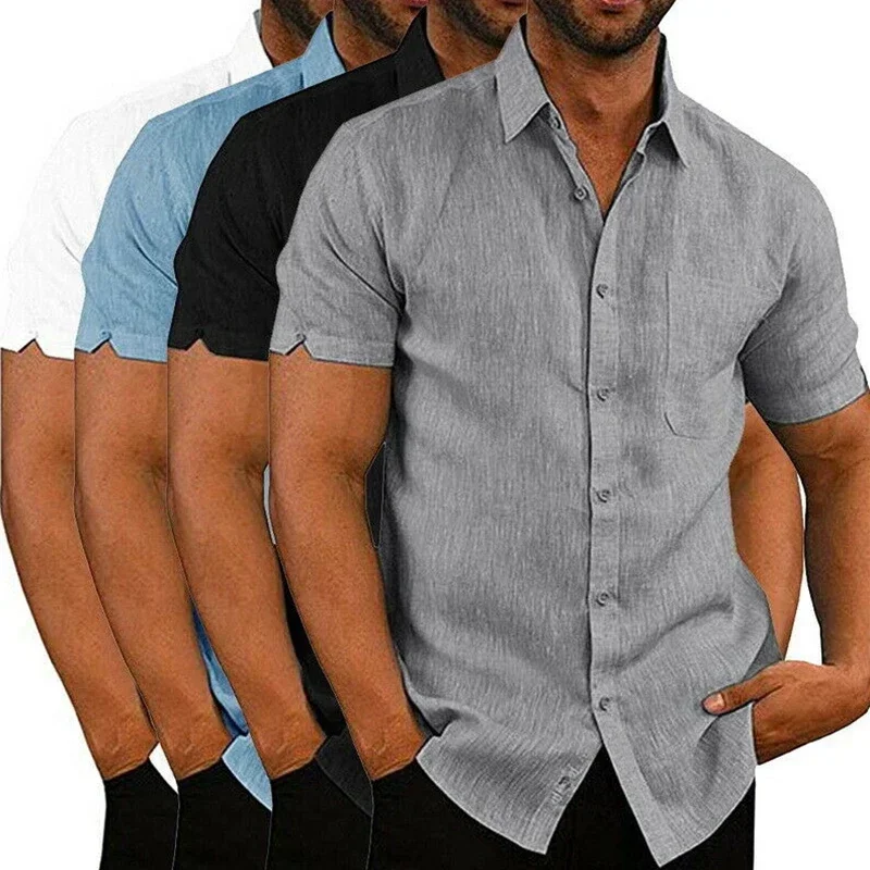 Description Picture 4 of itemSummer Cotton Linen Shirts For Men Casual Short Sleeved Shirts Blouses Solid Turn-Down Collar Formal Beach Shirts Male Clothing