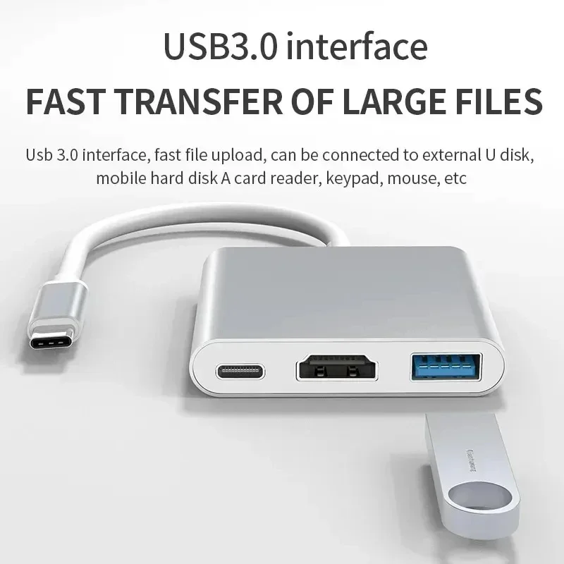3 IN 1 USB PD HDMI Docking Station 4K Converter Adapter Type C to HDMI/USB 3.0/TypeC PC Laptop MacBook Huawei Samsung Xiaomi
