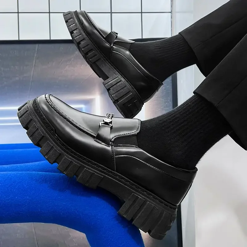 Platform Men's Leather Loafers leather shoes Dress Business Formal Thick Sole Trend Fashion