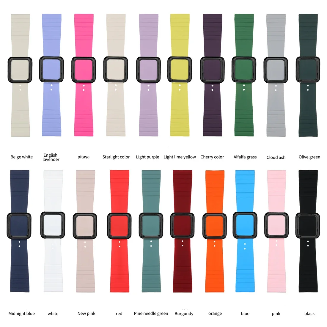 

Magnetic Black Buckle Silicone Watch Band Strap for Apple Watch 9 8 7 6 5 4 Rubber Loop Strap for iWatch 38 40 41 42 44 45 49mm
