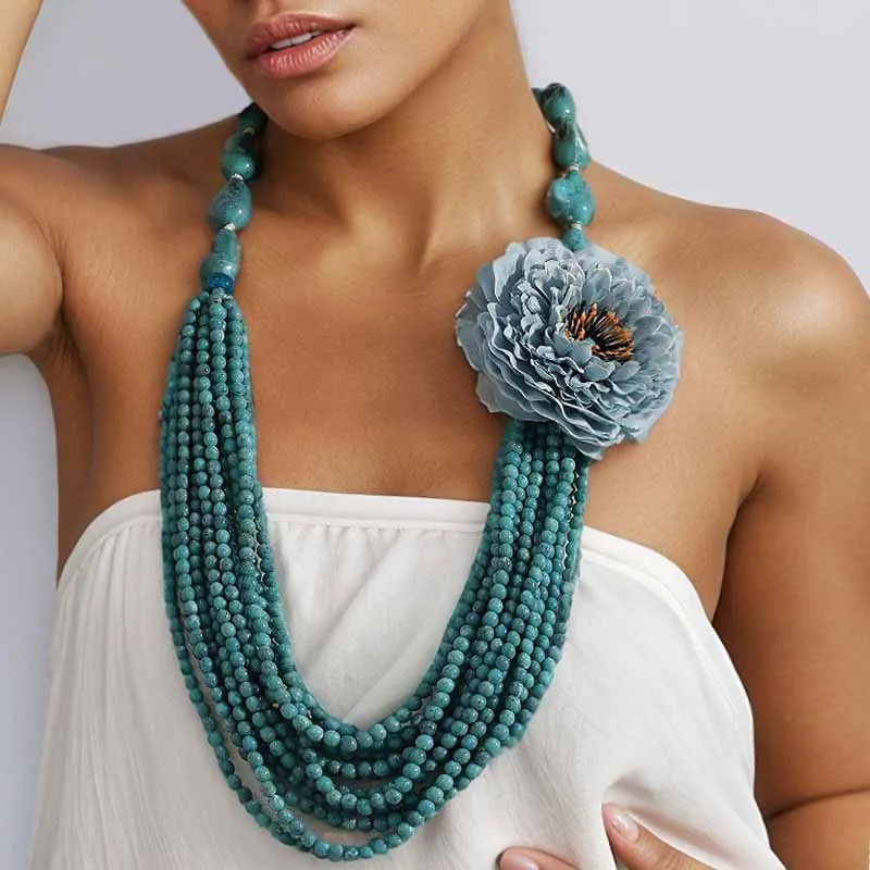 Statement Boho Multi-layer long Necklace Handmade for Women Wedding Party Jewelry