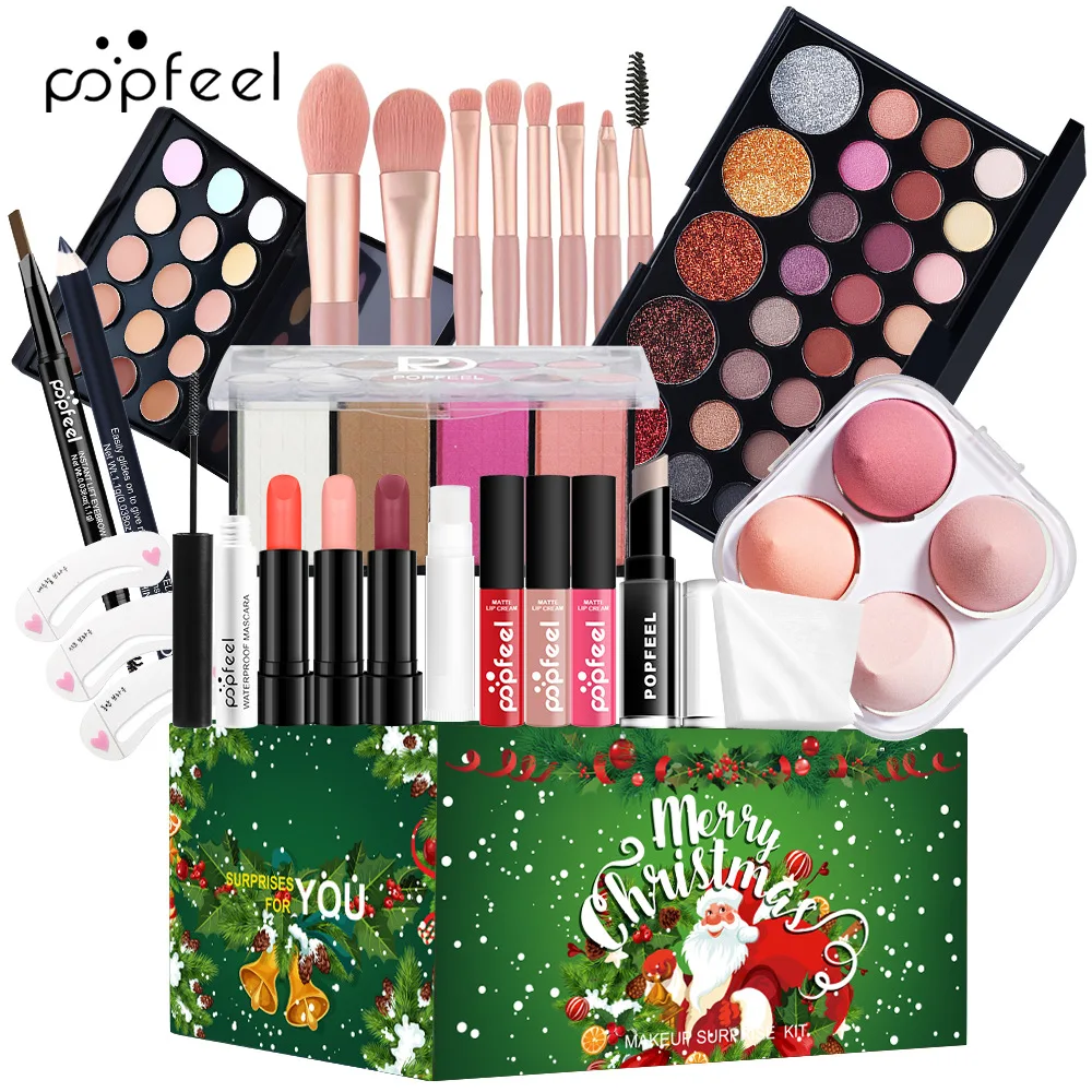 POPFEEL Christmas Mystery Cosmetics Set Stage Girls Holiday Show Makeups Eyeshadow Lipstick Eyeliner Concealer Mascara Wholesale 3