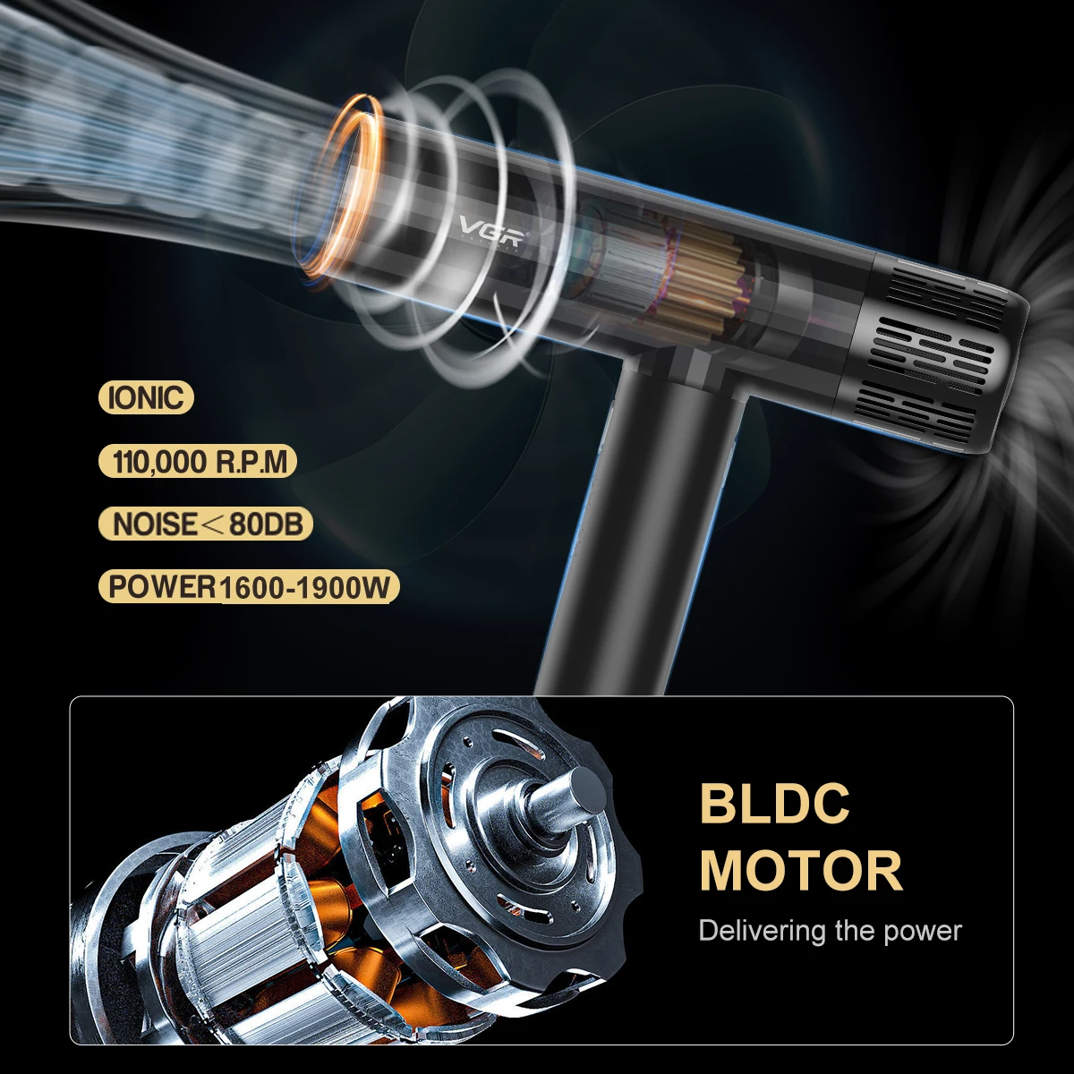 VGR Hair Dryers Professional Hair Dryer Machine Negative Ion 110000 RPM BLDC Motor Air Blower Powerful Home Appliance V-427