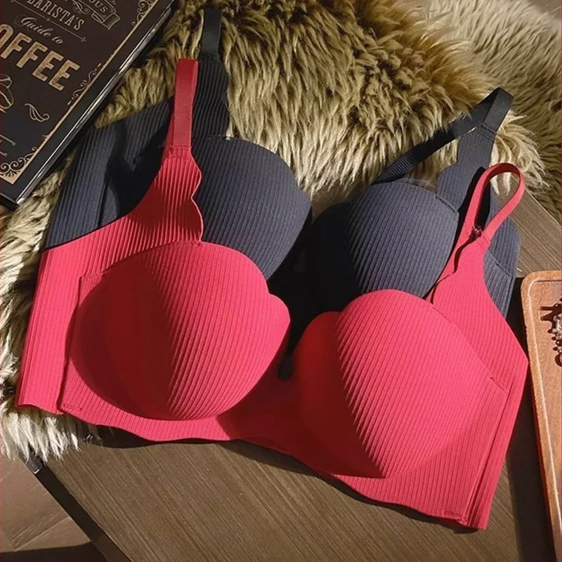 Red Seamless Bra and Panty Sets for Women Sexy Solid 2 Piece Underwear Push Up Bras for Small Breasts Lingerie Set Soutien Gorge