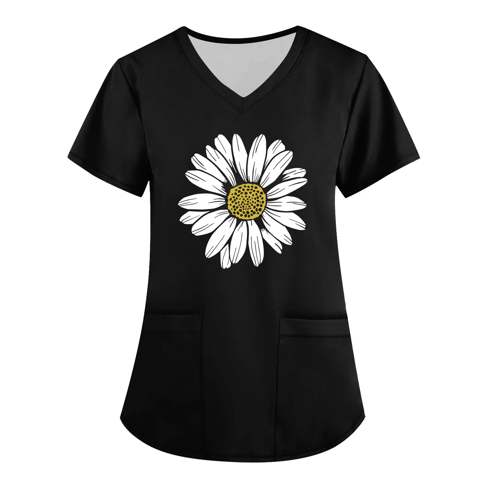 

Traf 2024 Mujer Women'S Fashion V-Neck Short Sleeve Workwear With Pockets Printed Tops Fashion-Forward Tops For Women New