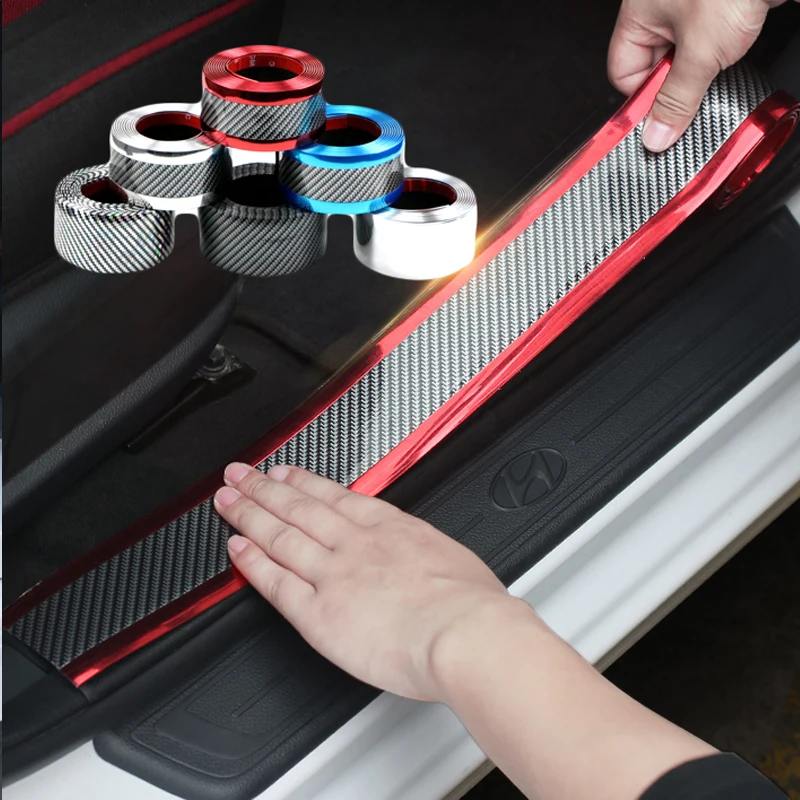 Car Door Sill Protector Stickers Anti Scratch Rubber Strip Carbon Fiber Car Threshold Protection Bumper Film Sticker Car Styling