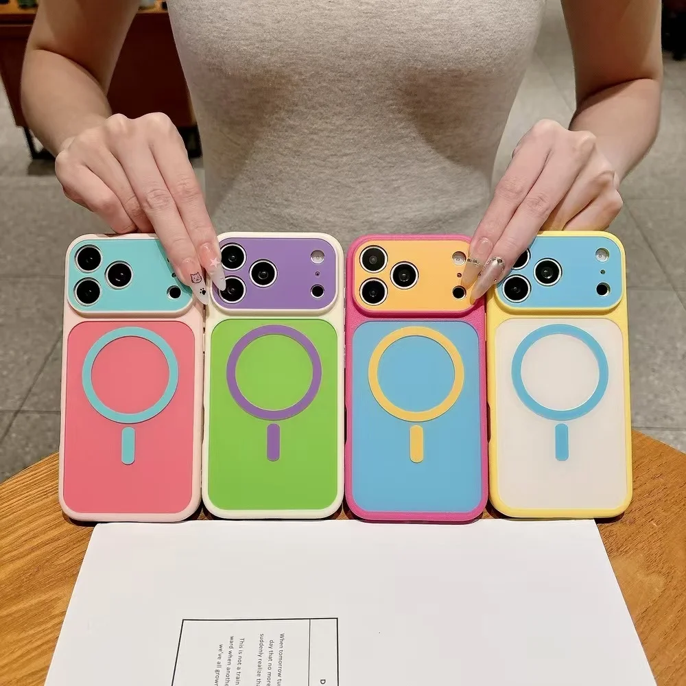 Vibrant Color Block Shockproof Phone Case with Magnetic Charging Compatibility