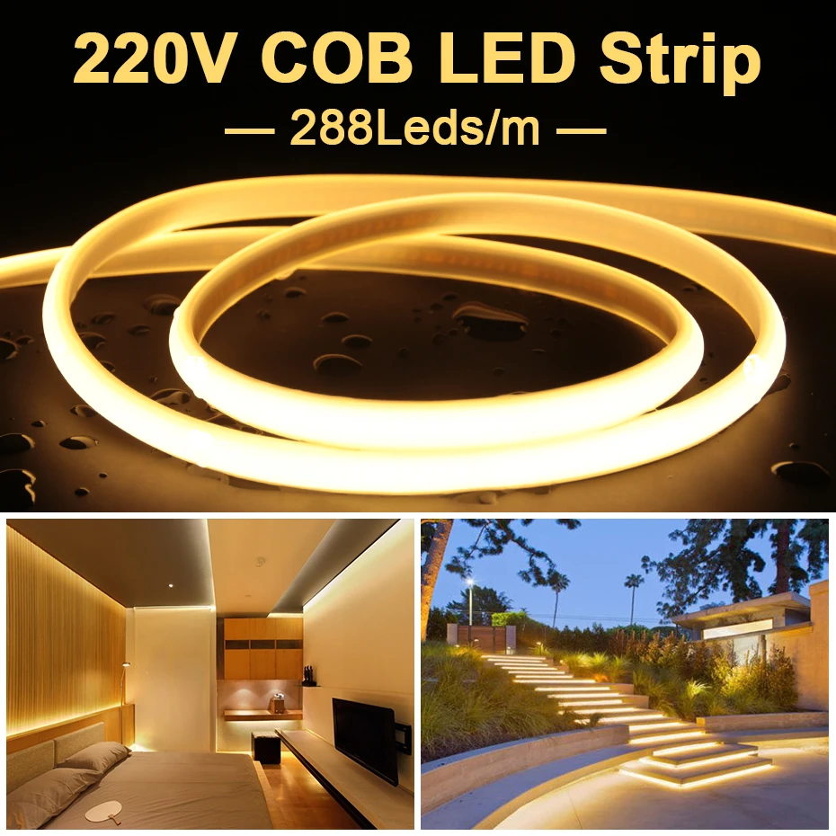 Tira de luces LED COB de 220V y 110V, unidad de enchufe de alimentación  para 288 LED/m, 360 LED/m, sin Cable, Cable de alimentación - AliExpress