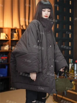 Giacca Parka nera da donna addensare caldo dolcevita a maniche lunghe cappotto imbottito cappotto vintage streetwear anni 2000 vestiti inverno 2024 1