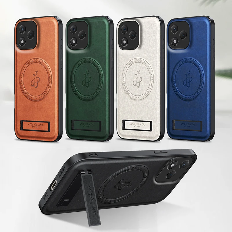 Leather Stand Case with Magnetic Holder and Shockproof Full Camera Protection