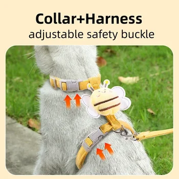 Cat Harness Leash Collar Set Adjustable Cartoon Bee Double Layer Dog Harness for Small Medium Pet Collar Leash Outdoor Walking 2