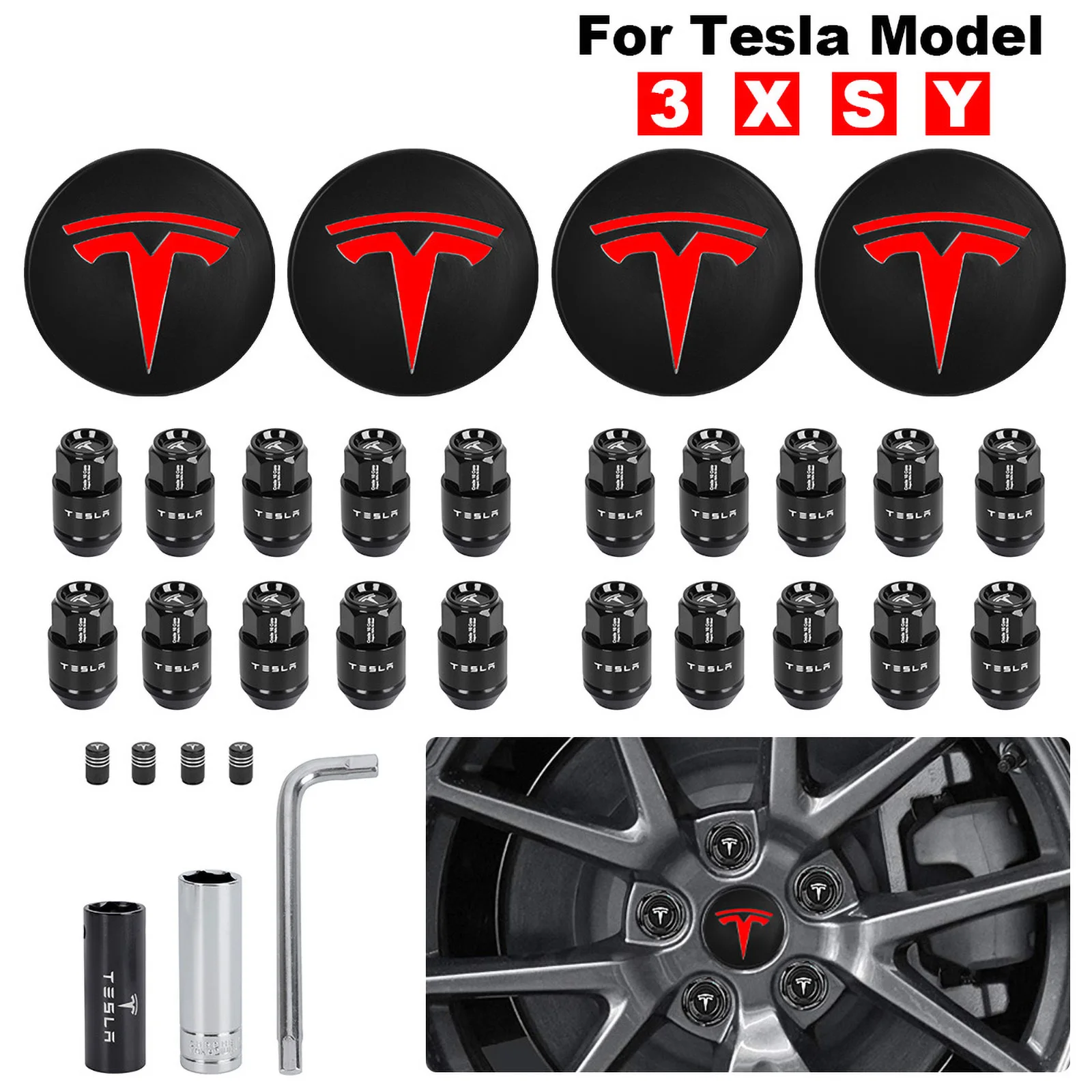 Auto-Naben-Mittelkappen, Hubcaps, FüR Tesla Model 3 Model S Model X 57mm, 4  StüCk Auto-Felgenabdeckung, Auto-Styling-Autofelge Mit Wasserdichtem Und