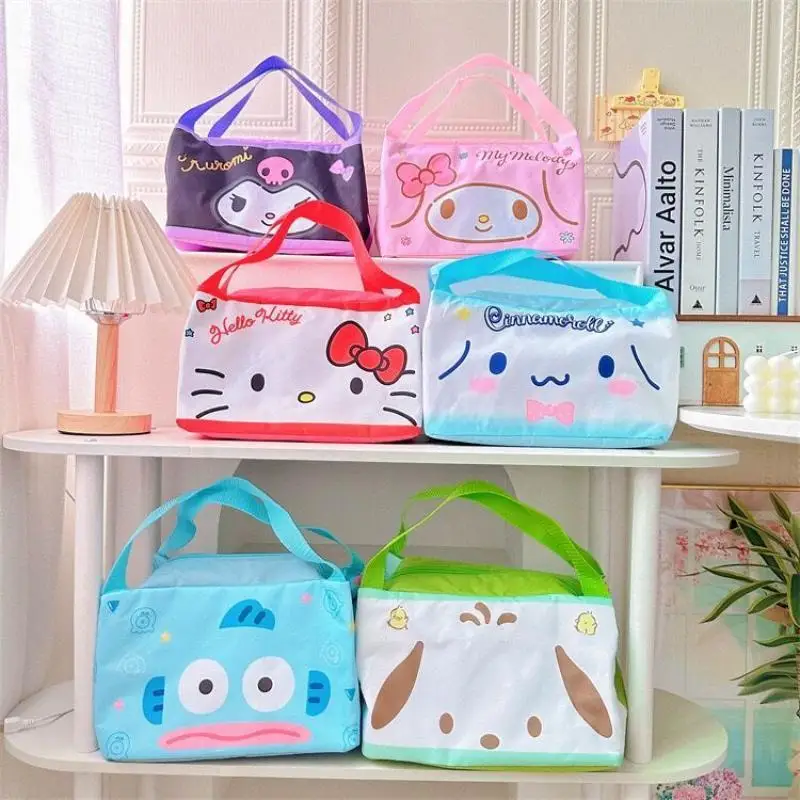 

Sanrio, Hello Kitty Bento сумка Kawaii Kuromi My Melody Cinnamoroll Студенческая портативная мультяшная вместительная изолированная сумка для ланча