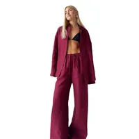 Ensemble chemise et pantalon en pur coton pour femmes, Europe et amérique, nouvelle chemise ample à manches longues, costume décontracté, printemps et été 2025 5