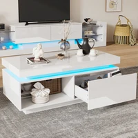 Table basse moderne à finition brillante avec éclairage LED, 100x50x40,3 cm – table élégante avec tiroir et capacité de charge de 50 kg 6
