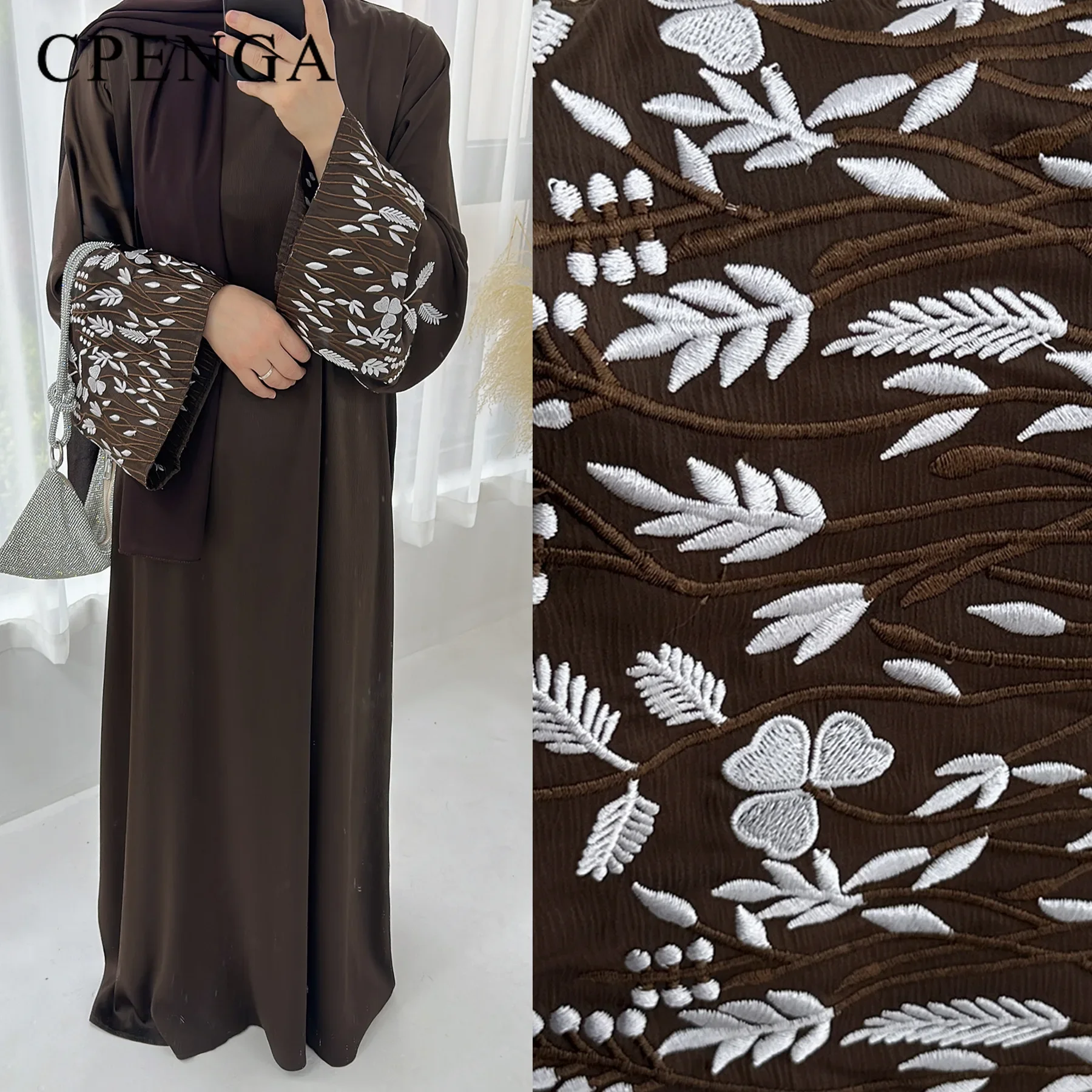 2024 Embroidery Kimono Muslim Robe Syari Female Full Length Muslim Outerwear caftan Black Abaya Saudi Arabia dress for women 5