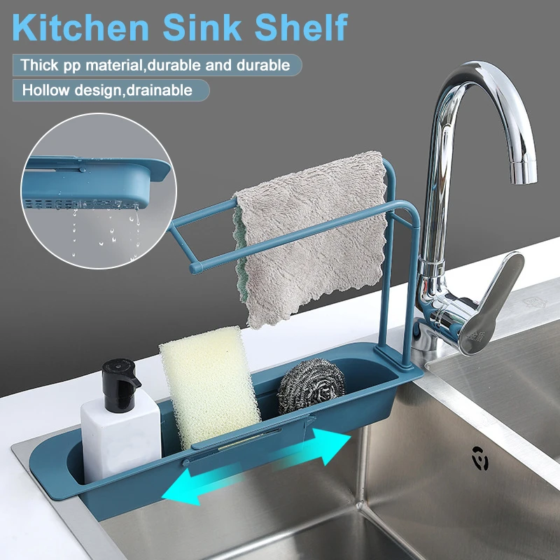 Telescopic Sink Shelf Kitchen Sinks Organizer Soap Sponge Holder Sink Drain Rack Storage Basket Kitchen Gadgets Accessories