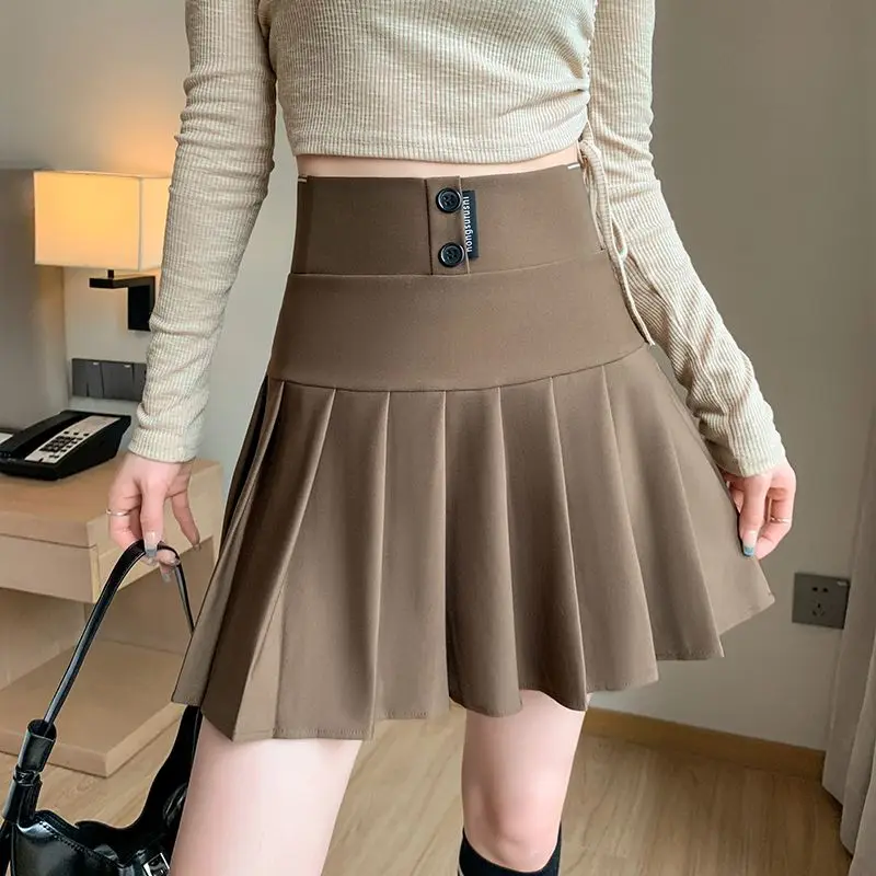 Spring Summer New High Waist Pleated Skirt Letter Printing Button Loose A-line Short Skirt Preppy Style Fashion Women Clothing custom custom logo printing aluminum plate for clothing