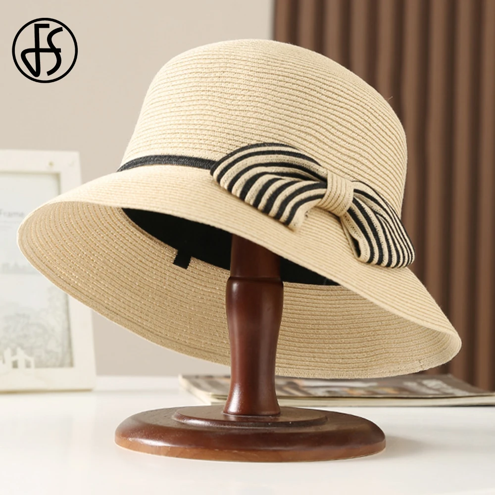 FS Summer Khaki Straw Hats For Women Foldable Sun Protection Breathable  Black Cap Ladies Leisure Holiday Beach Beige Fedora 2024