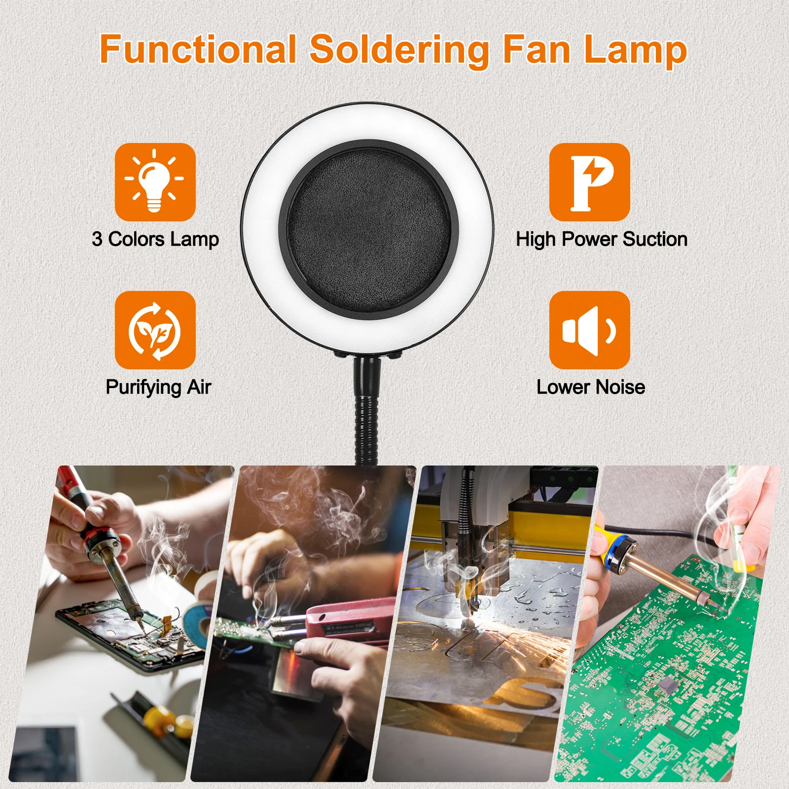 NEWACALOX 12V Welding Smoke Exhaust Fan with 3 Color LED Light Welding Repair Workbench Soldering Helping Hands for Soldering 5