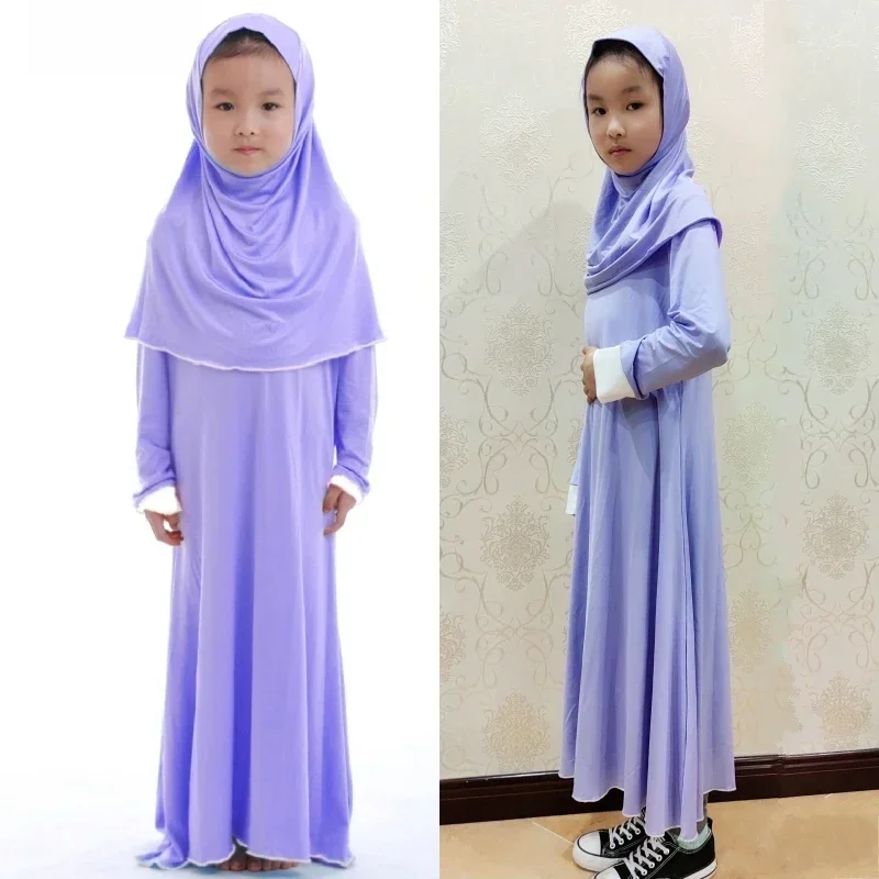 Ensembles musulmans pour Ramadan, Robe de prière pour enfants filles, Hijab Abaya arabe, longue Robe avec foulard, Kaftan islamique