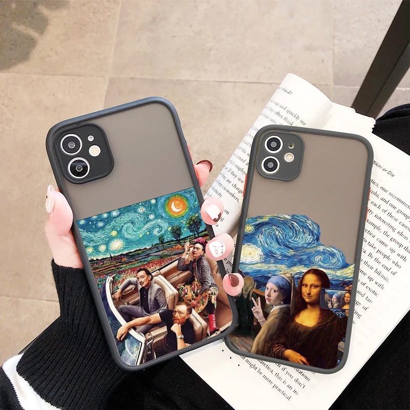 Cartoon Kunst Esthetische David Mona Lisa Telefoonhoesje Voor Iphone Se2 7 8 14 Plus 15 14 13 12 11 Pro Max Xs X Xr Schokbestendige Achterkant