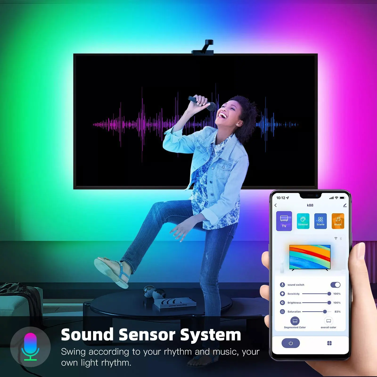 앱 스마트 스크린 TV LED 조명 스트립 스크린 캡처, 화면 색상 동기화 분위기 라이트 스트립 세트