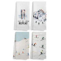 2PCS Winter Ski Skier Kitchen Towel and Napkin Set, Ski Gift, Ski Decoration, Winter Drying Cloth Hand Towel Tea Towel for Bathr 1