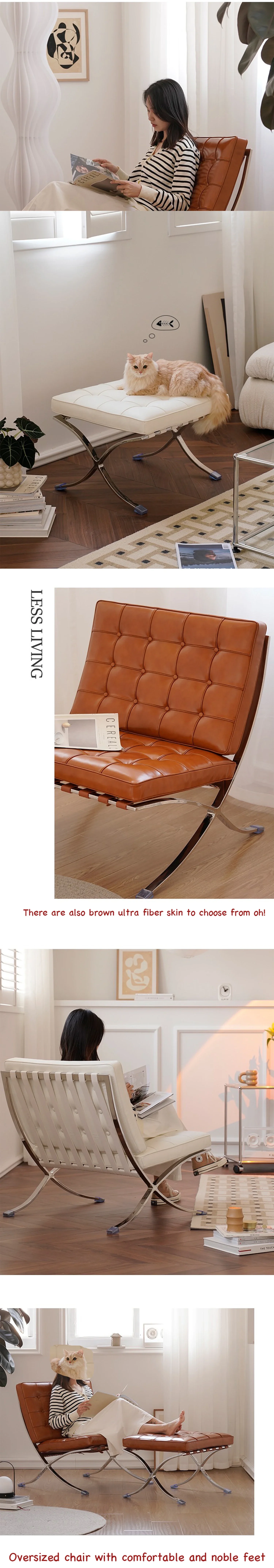 Barcelona Chair Nordic Single Balcony Antique Metal Style Living Room Office Negotiation Chair Designer Leisure Chair