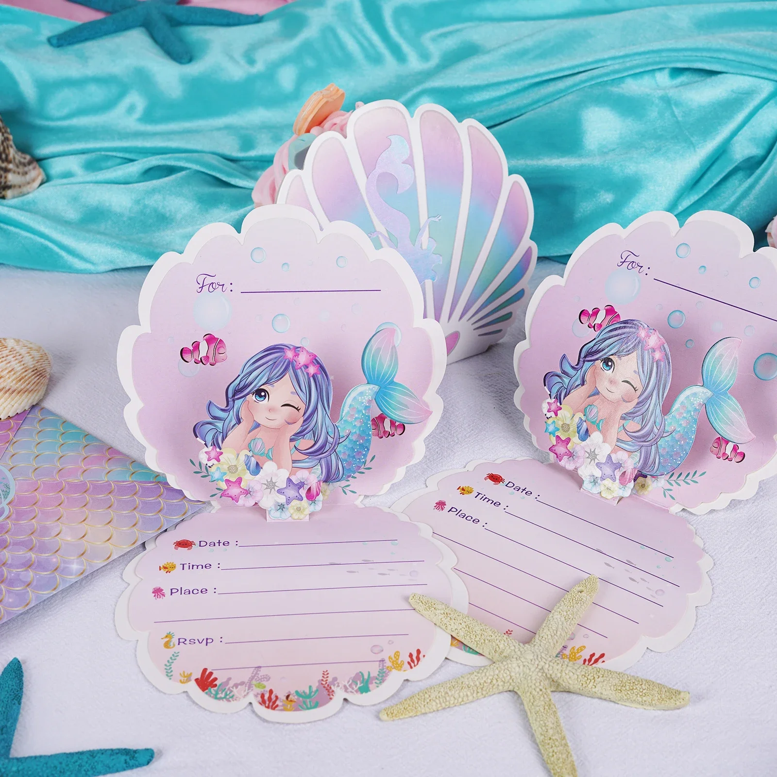 Greeting Cards Mermaid Birthday Invitations 3D Pearlescent