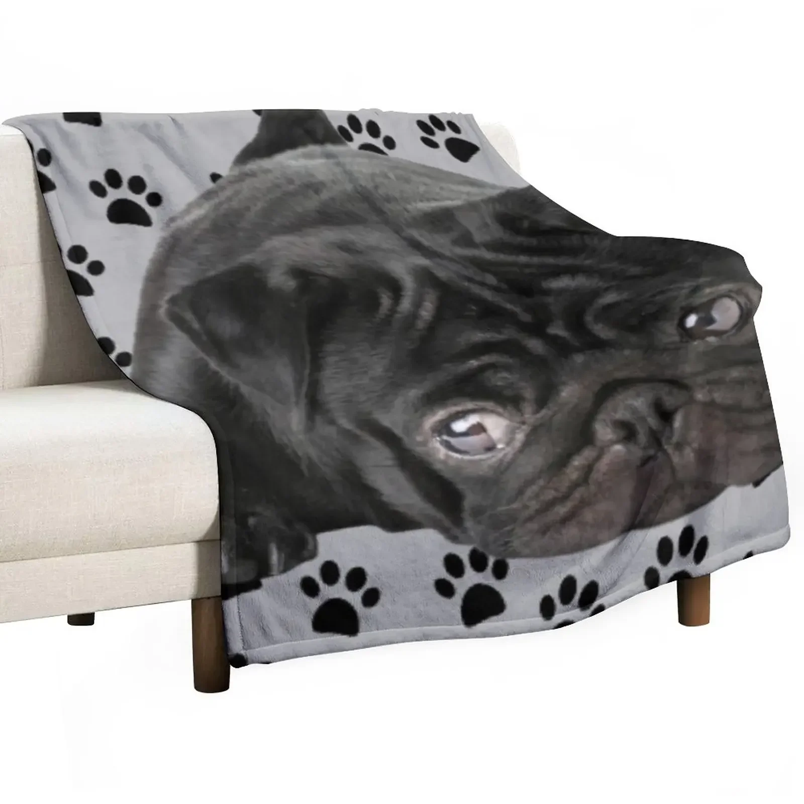

Adorable Black Pug Throw Blanket warm for winter Hair decorative Soft Big Blankets