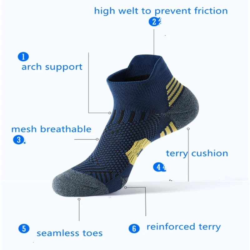 3Pair Professional Fitness Sports Socks Towel Bottom Non-Slip Running Socks Men Women Short Quick-Drying Basketball Training